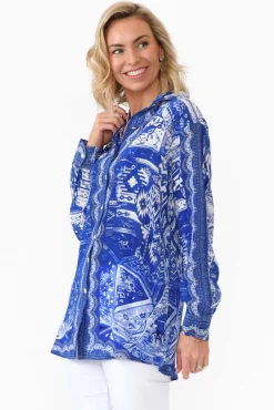 Shirts<Fashion Spectrum Tuscany Blue Silk Collared Shirt