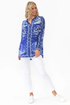 Shirts<Fashion Spectrum Tuscany Blue Silk Collared Shirt