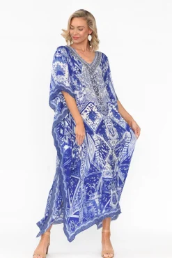 Maxi Dresses<Fashion Spectrum Tuscany Blue Silk Maxi Kaftan