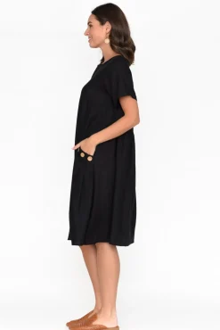 Linen Dresses<Ruby Rain Tyreke Black Linen Cotton Pocket Dress