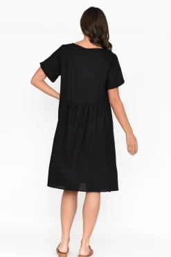 Linen Dresses<Ruby Rain Tyreke Black Linen Cotton Pocket Dress