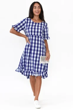 Cotton Dresses<Worthier Val Blue Gingham Cotton Dress