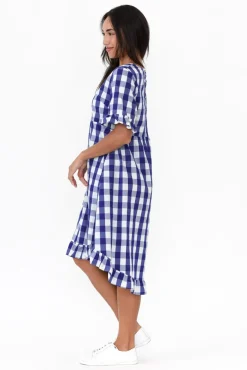 Cotton Dresses<Worthier Val Blue Gingham Cotton Dress