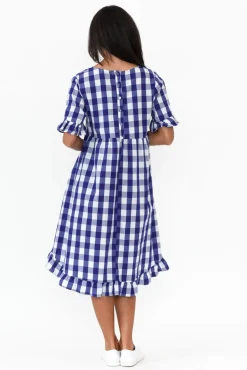 Cotton Dresses<Worthier Val Blue Gingham Cotton Dress