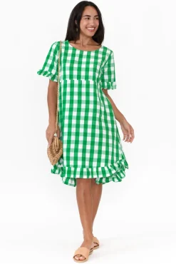 Cotton Dresses<Worthier Val Emerald Gingham Cotton Dress