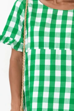 Cotton Dresses<Worthier Val Emerald Gingham Cotton Dress