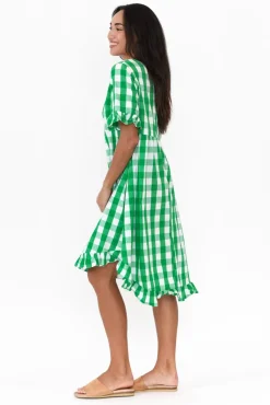 Cotton Dresses<Worthier Val Emerald Gingham Cotton Dress