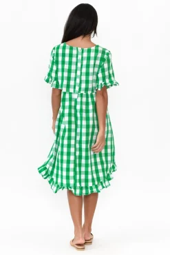 Cotton Dresses<Worthier Val Emerald Gingham Cotton Dress