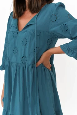 Cotton Dresses<Worthier Valentina Blue Cotton Embroidered Dress