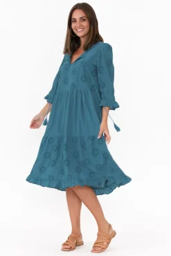 Cotton Dresses<Worthier Valentina Blue Cotton Embroidered Dress