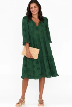 Cotton Dresses<Worthier Valentina Emerald Cotton Embroidered Dress