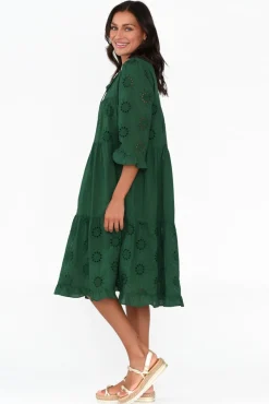 Cotton Dresses<Worthier Valentina Emerald Cotton Embroidered Dress