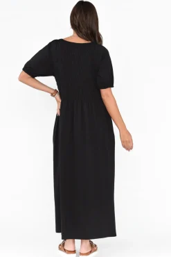 Cotton Dresses<One Ten Willow Vancouver Black Cotton Shirred Dress