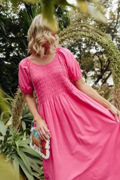 Cotton Dresses<One Ten Willow Vancouver Pink Cotton Shirred Dress