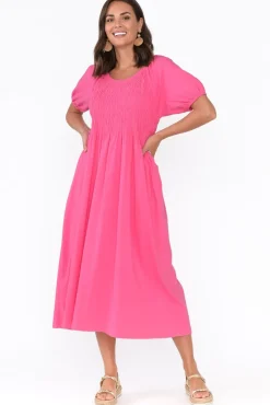 Cotton Dresses<One Ten Willow Vancouver Pink Cotton Shirred Dress