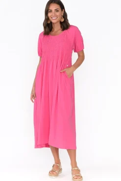 Cotton Dresses<One Ten Willow Vancouver Pink Cotton Shirred Dress