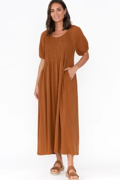Cotton Dresses<One Ten Willow Vancouver Rust Cotton Shirred Dress
