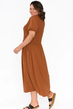 Cotton Dresses<One Ten Willow Vancouver Rust Cotton Shirred Dress