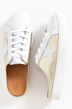 Leather Sneakers<Alfie and Evie Vango Gold White Leather Mule Sneaker