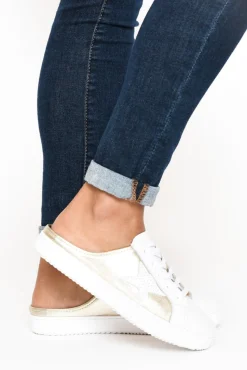 Leather Sneakers<Alfie and Evie Vango Gold White Leather Mule Sneaker