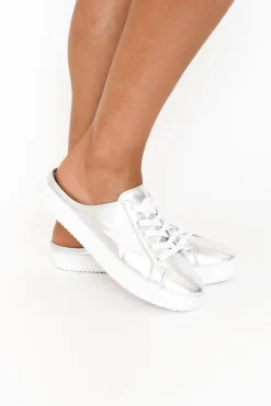 Leather Sneakers<Alfie and Evie Vango Silver White Leather Mule Sneaker