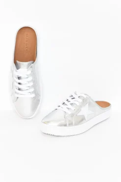 Leather Sneakers<Alfie and Evie Vango Silver White Leather Mule Sneaker
