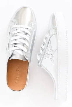 Leather Sneakers<Alfie and Evie Vango Silver White Leather Mule Sneaker