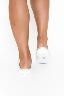 Leather Sneakers<Alfie and Evie Vango Silver White Leather Mule Sneaker