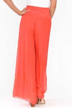 Pants<Fabuler Vernon Coral Silk Wide Leg Pant