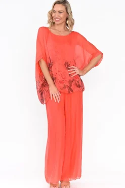 Pants<Fabuler Vernon Coral Silk Wide Leg Pant