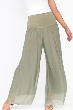 Pants<Fabuler Vernon Sage Silk Wide Leg Pant