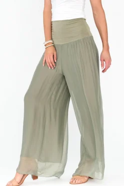 Pants<Fabuler Vernon Sage Silk Wide Leg Pant