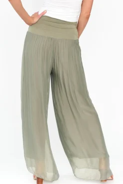 Pants<Fabuler Vernon Sage Silk Wide Leg Pant