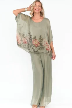 Pants<Fabuler Vernon Sage Silk Wide Leg Pant