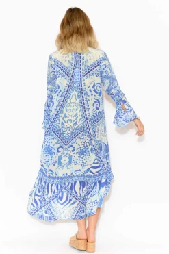 Below Knee Dresses<Fashion Spectrum Verona Blue Silk Frill Dress