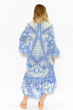 Below Knee Dresses<Fashion Spectrum Verona Blue Silk Frill Dress