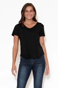 Sleeved Tops<Lou Lou Veronica Black Bamboo Tee