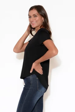 Sleeved Tops<Lou Lou Veronica Black Bamboo Tee