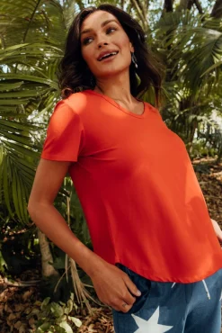 Sleeved Tops<Lou Lou Veronica Red Bamboo Tee