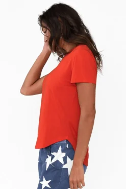 Sleeved Tops<Lou Lou Veronica Red Bamboo Tee