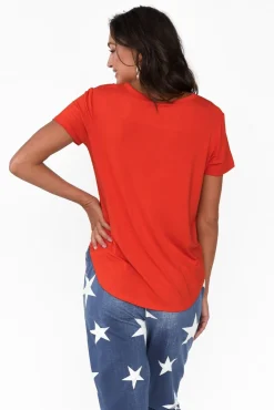 Sleeved Tops<Lou Lou Veronica Red Bamboo Tee
