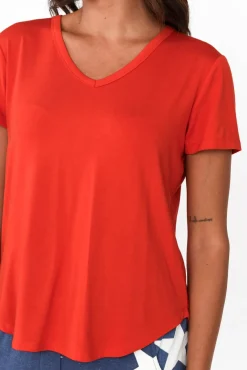 Sleeved Tops<Lou Lou Veronica Red Bamboo Tee