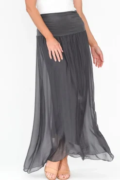 Skirts<Fabuler Viana Charcoal Silk Layer Skirt