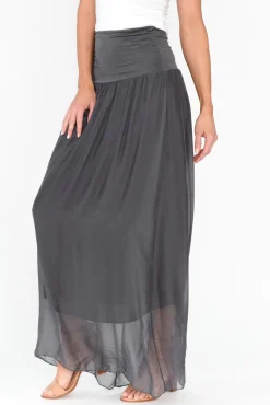 Skirts<Fabuler Viana Charcoal Silk Layer Skirt