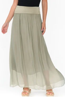 Skirts<Fabuler Viana Sage Silk Layer Skirt