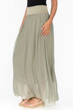 Skirts<Fabuler Viana Sage Silk Layer Skirt