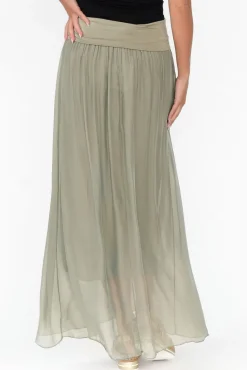 Skirts<Fabuler Viana Sage Silk Layer Skirt