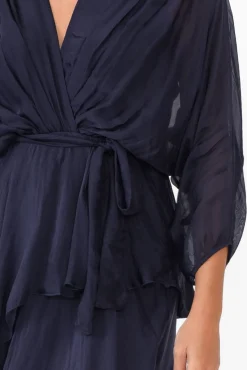 Midi Dresses<La Strada Victoria Navy Silk V Neck Dress