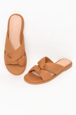 Slides<Nude Shoes Victoria Tan Linen Crossover Slide