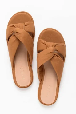 Slides<Nude Shoes Victoria Tan Linen Crossover Slide